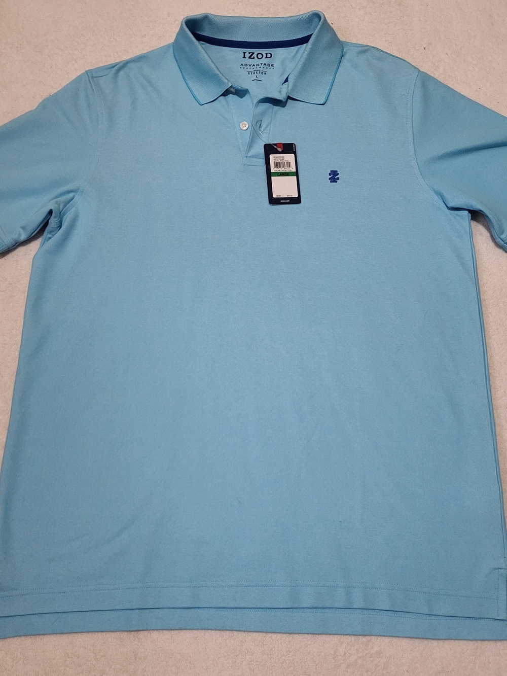Izod Men's L Advantage Performance Light Blue Polo with Navy Embroidered Logo